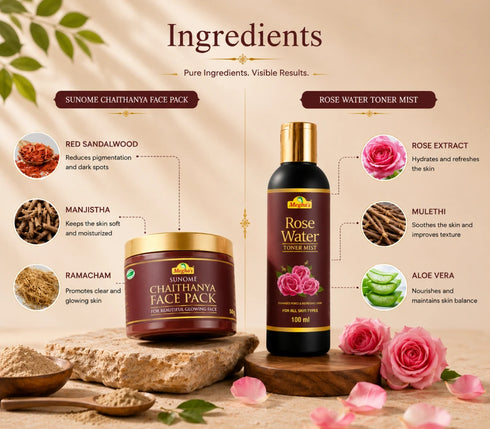 Chaithanya Herbal Face Pack + Rose Water Toner Combo
